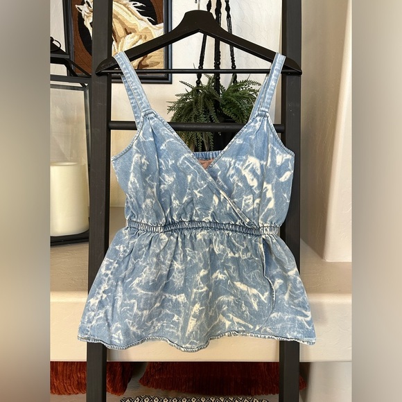 Anthropologie Porridge Chambray V Neck Faux Wrap Cotton Tank Small - Picture 1 of 6